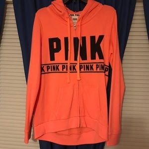 PINK brand neon coral hooded zip sweatshirt!